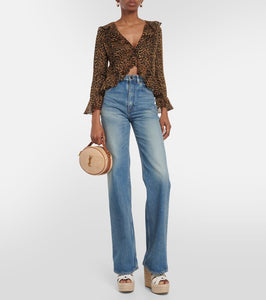 Saint Laurent Leather-trimmed raffia shoulder bag