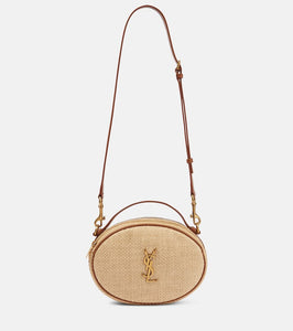 Saint Laurent Leather-trimmed raffia shoulder bag. Shop Saint Laurent Shoulder Bags for women now.