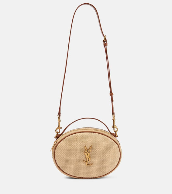 Saint Laurent Leather-trimmed raffia shoulder bag. Shop Saint Laurent Shoulder Bags for women now.
