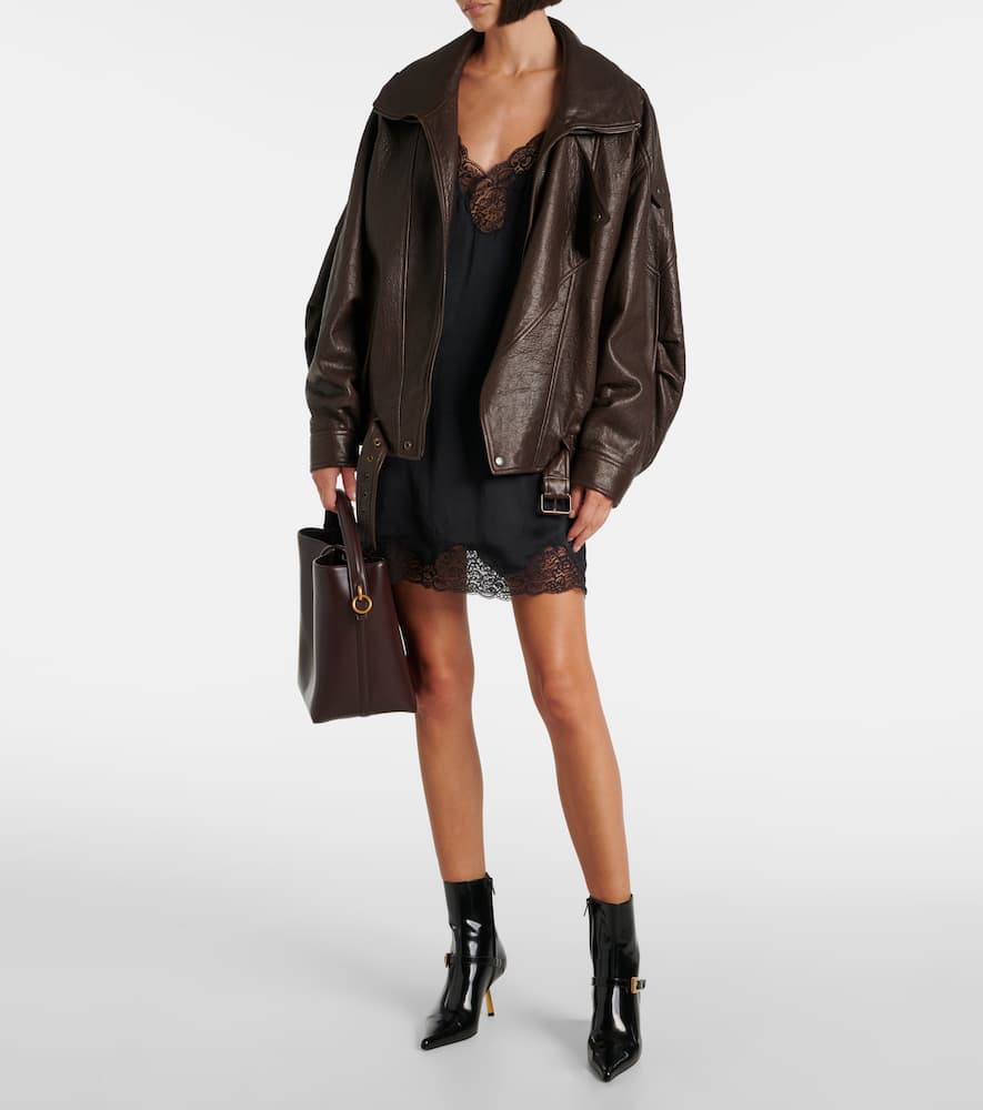 Saint Laurent Lee 75 glazed leather ankle boots