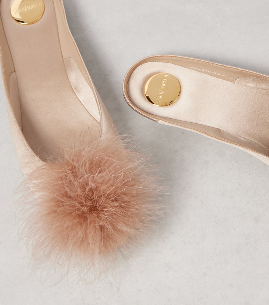 Saint Laurent Lido pompom satin cr√É¬™pe mules