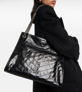 Saint Laurent Niki crinkled leather shopper