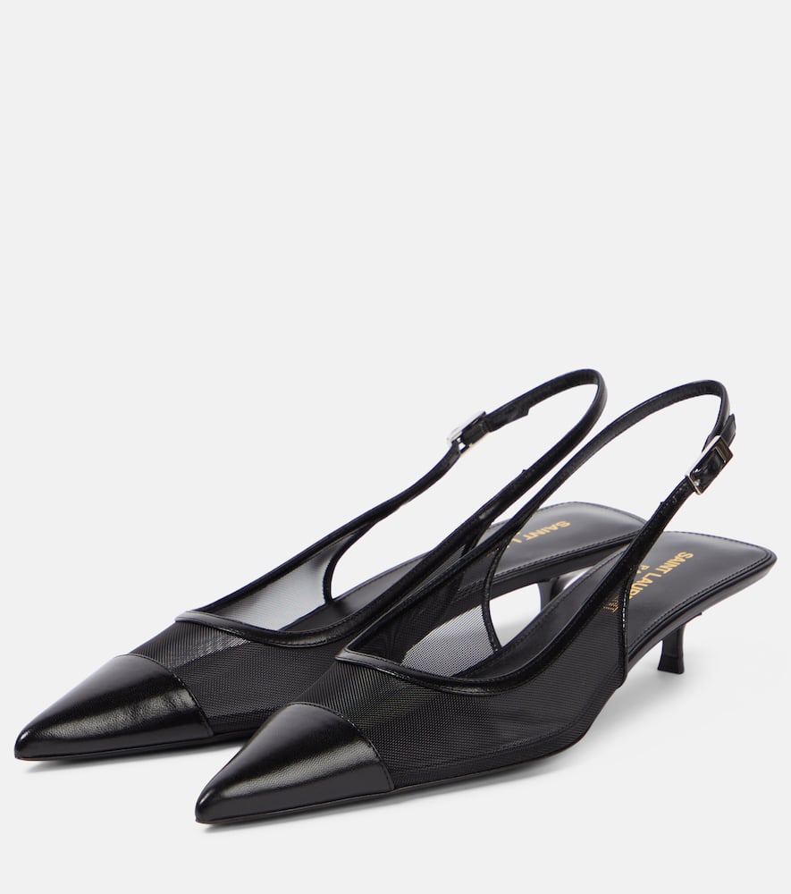 Saint Laurent Oxalis 30 leather-trimmed slingback pumps