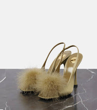Saint Laurent Paradis 110 feather-trimmed satin sandals