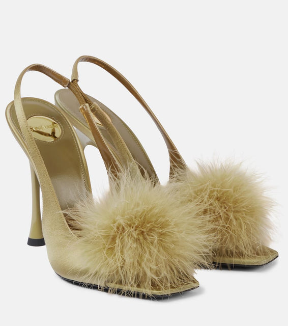 Saint Laurent Paradis 110 feather-trimmed satin sandals