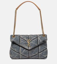 Saint Laurent Puffer Small denim shoulder bag. Shop Saint Laurent Shoulder Bags for women now.