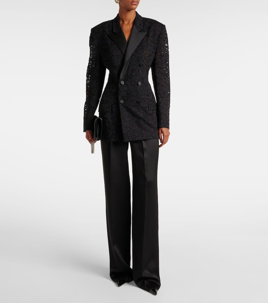 Saint Laurent Satin-trimmed guipure lace tuxedo jacket