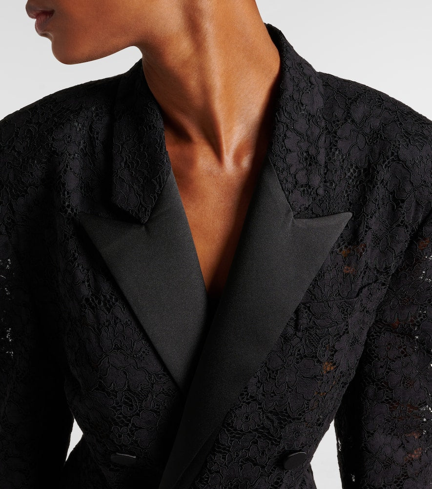 Saint Laurent Satin-trimmed guipure lace tuxedo jacket