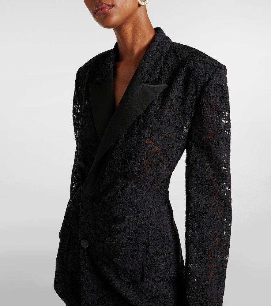 Saint Laurent Satin-trimmed guipure lace tuxedo jacket