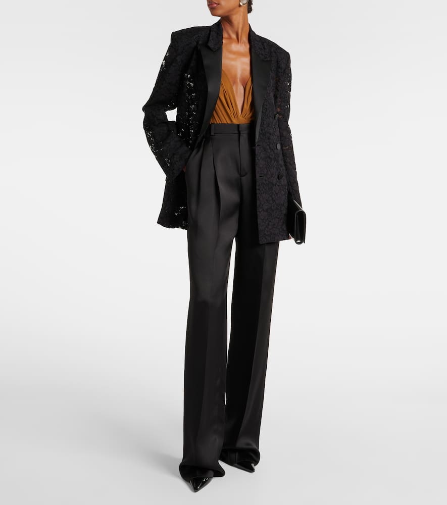 Saint Laurent Satin-trimmed guipure lace tuxedo jacket