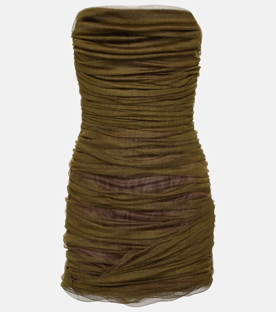 Saint Laurent Strapless ruched silk-blend minidress