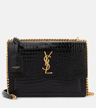 Saint Laurent Sunset Medium croc-effect leather shoulder bag. Shop Saint Laurent Shoulder Bags for women now.