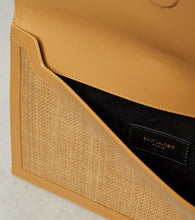 Saint Laurent Uptown leather-trimmed raffia clutch