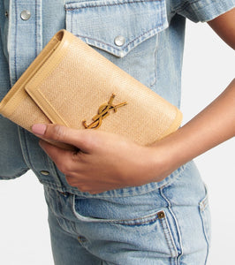 Saint Laurent Uptown raffia wallet on chain