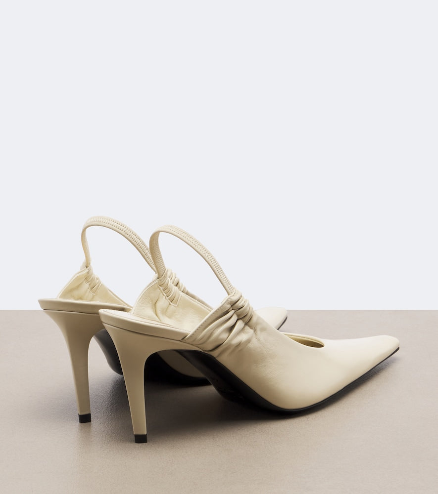 Saint Laurent Anne-Marie leather slingback pumps (White) - Mid Heel Pumps
