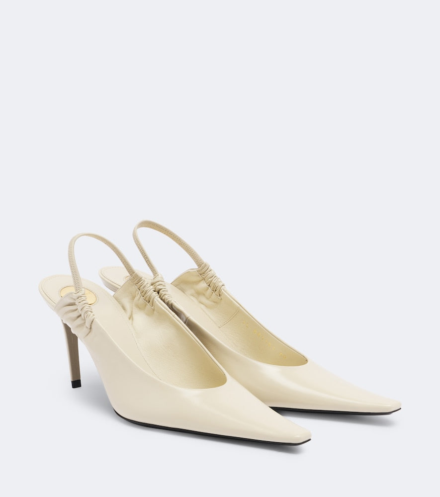 Saint Laurent Anne-Marie leather slingback pumps (White) - Mid Heel Pumps