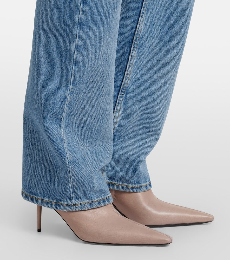 Saint Laurent Ashley 75 leather ankle boots (Beige) - Mid Heel Boots