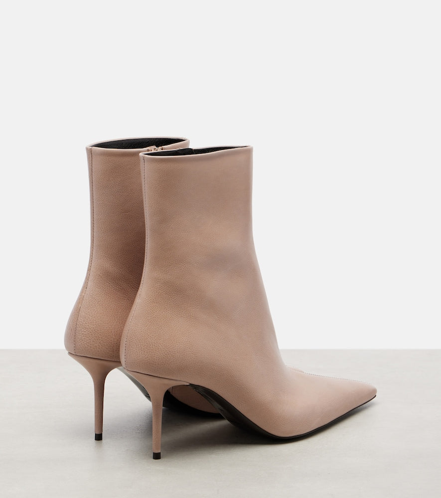 Saint Laurent Ashley 75 leather ankle boots (Beige) - Mid Heel Boots