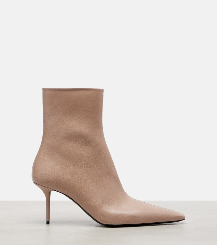 Saint Laurent Ashley 75 leather ankle boots (Beige) - Mid Heel Boots