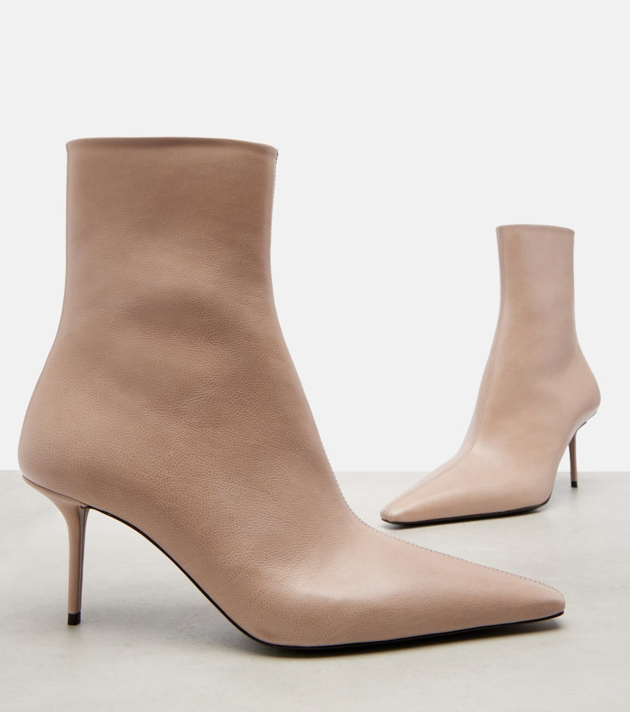 Saint Laurent Ashley 75 leather ankle boots (Beige) - Mid Heel Boots