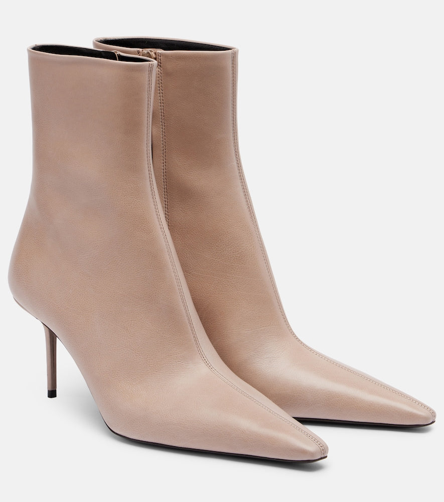 Saint Laurent Ashley 75 leather ankle boots (Beige) - Mid Heel Boots