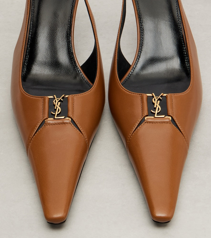 Saint Laurent Babylone Breteuil leather slingback pumps - Brown Mid Heel Pumps