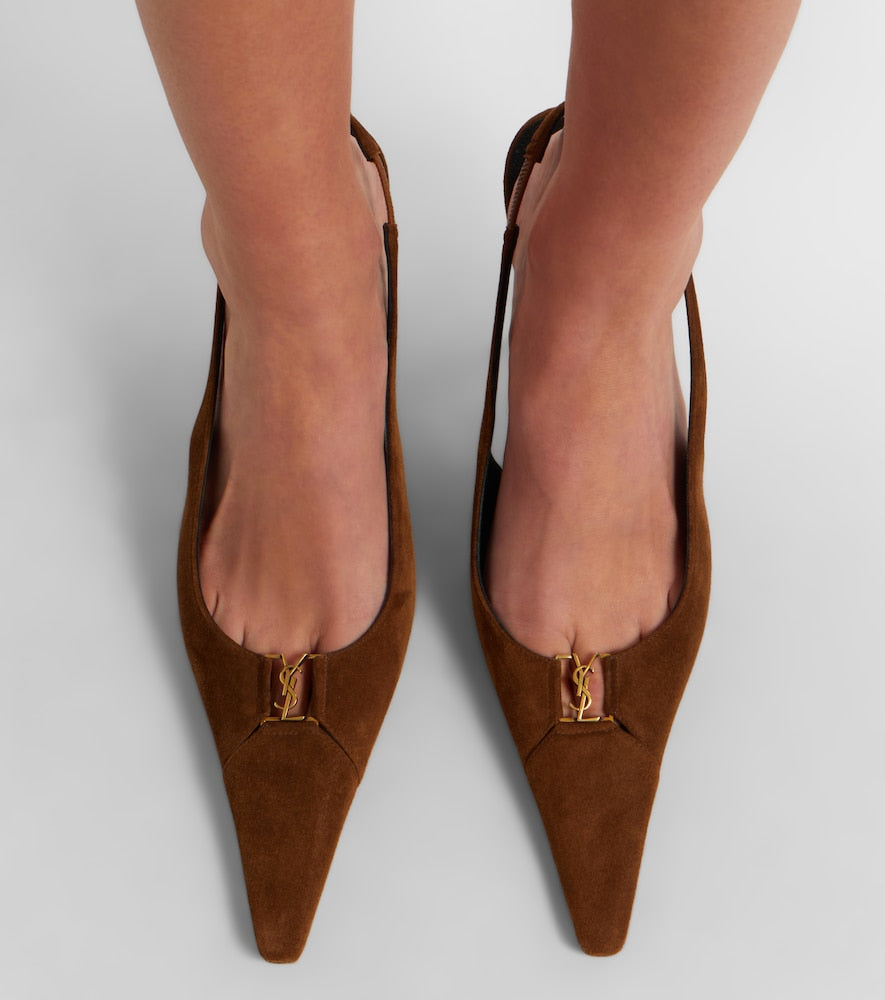 Saint Laurent Babylone Breteuil suede slingback pumps - Brown Mid Heel Pumps