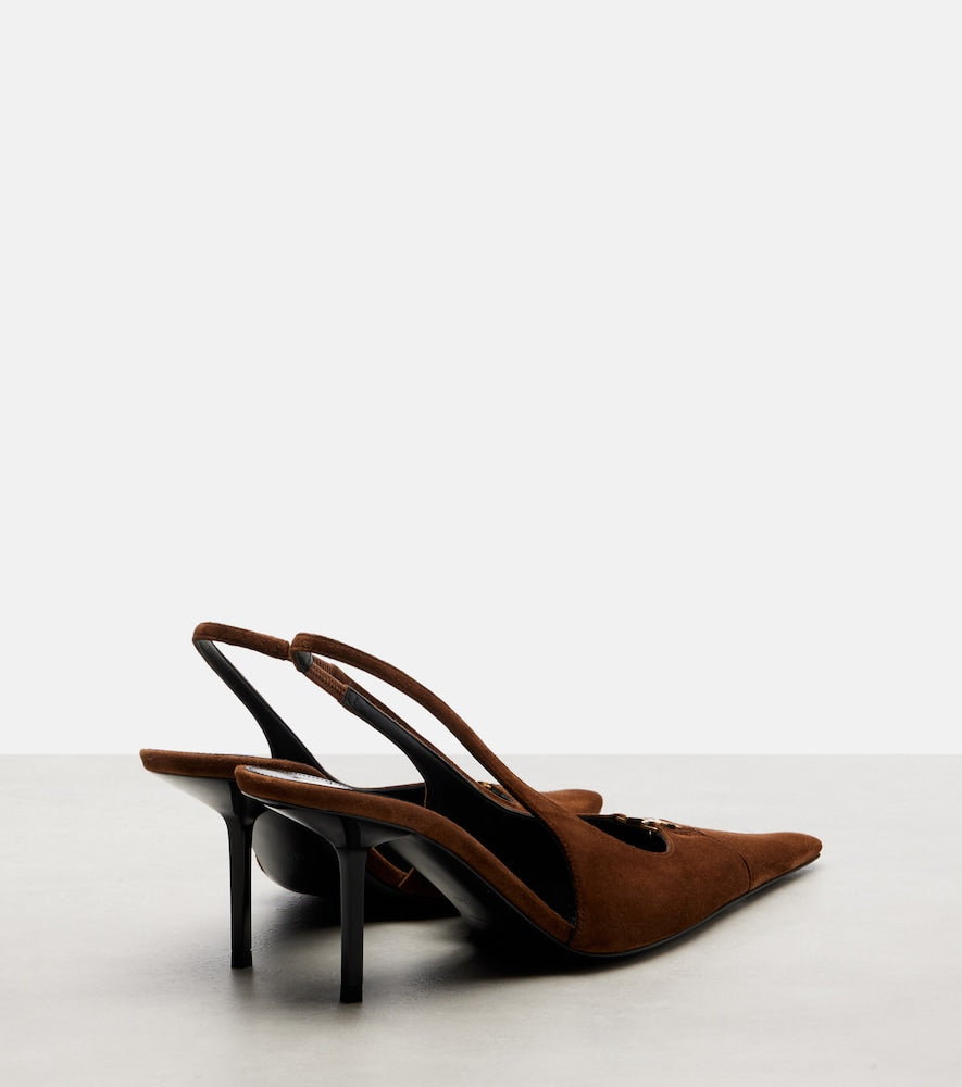 Saint Laurent Babylone Breteuil suede slingback pumps - Brown Mid Heel Pumps