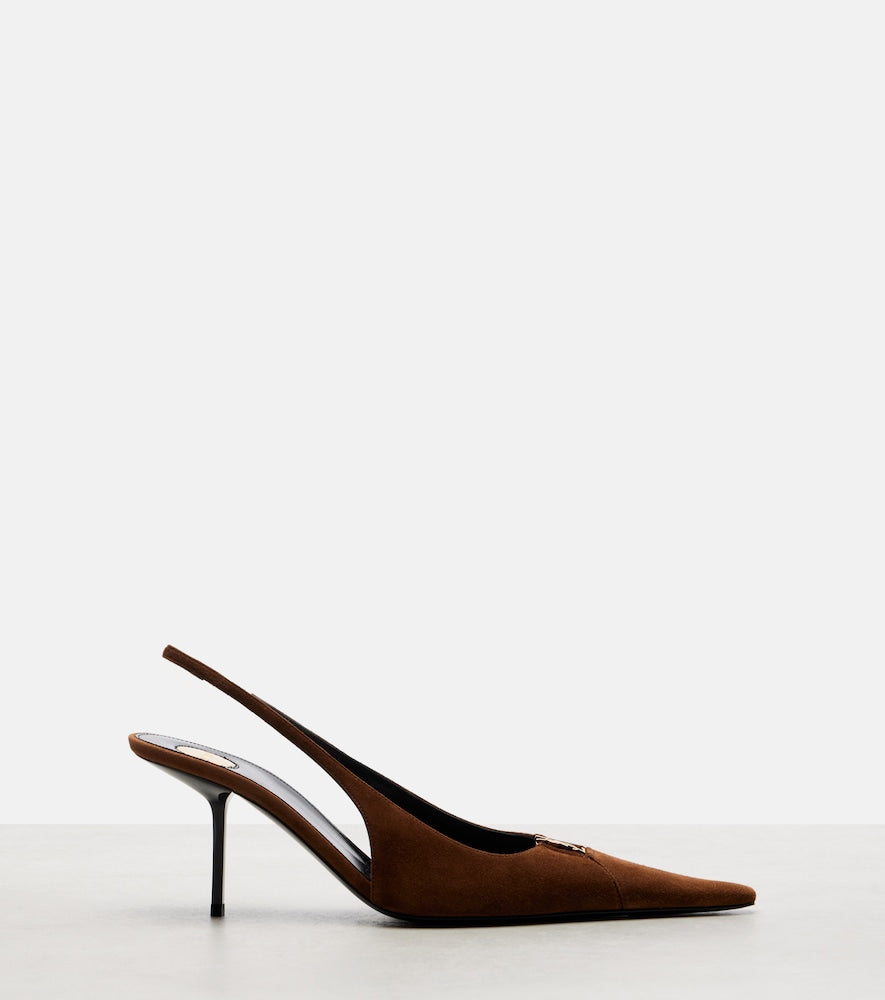 Saint Laurent Babylone Breteuil suede slingback pumps - Brown Mid Heel Pumps