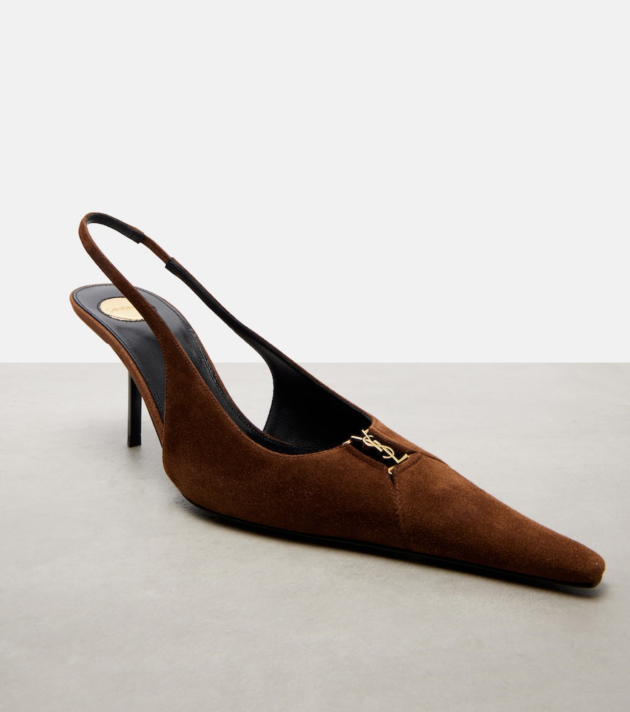 Saint Laurent Babylone Breteuil suede slingback pumps - Brown Mid Heel Pumps