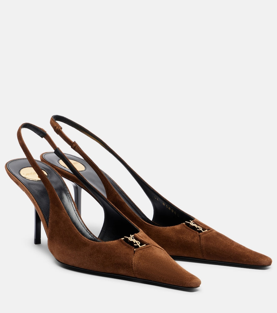 Saint Laurent Babylone Breteuil suede slingback pumps - Brown Mid Heel Pumps