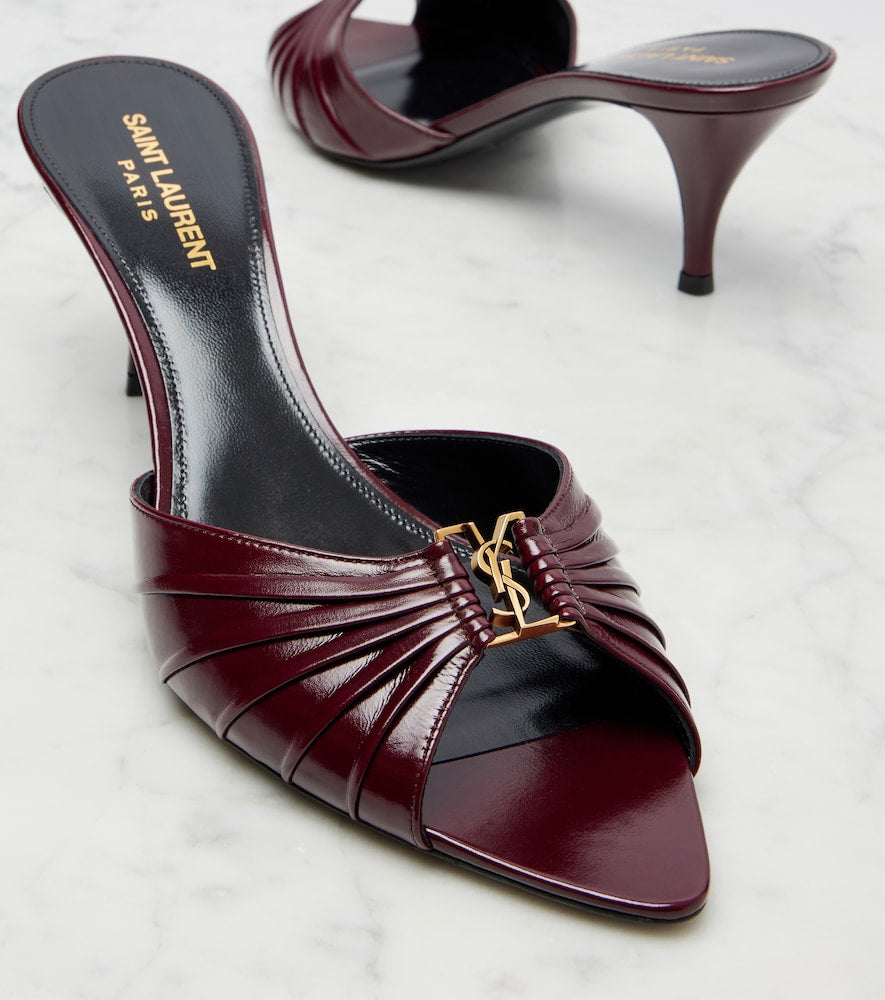 Saint Laurent Babylone Cassandre 60 leather mules (Burgundy) - Heeled Sandals