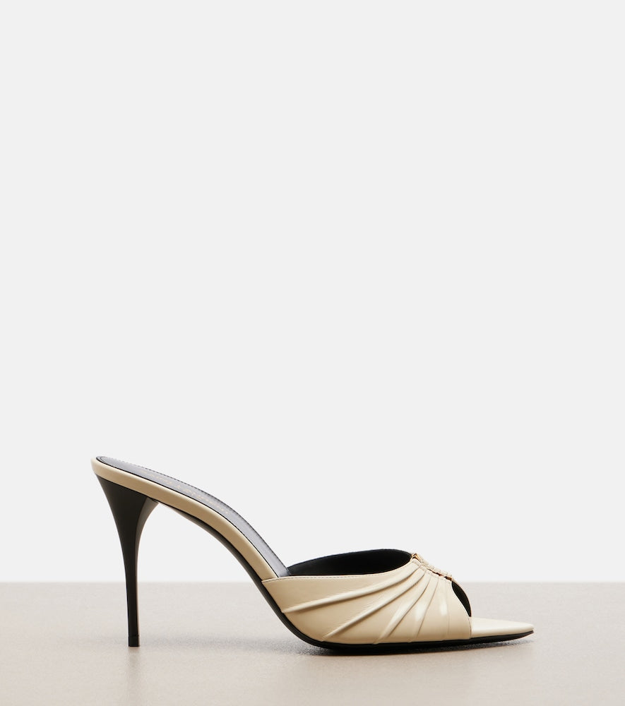 Saint Laurent Babylone Cassandre leather mules in White - Heeled Sandals