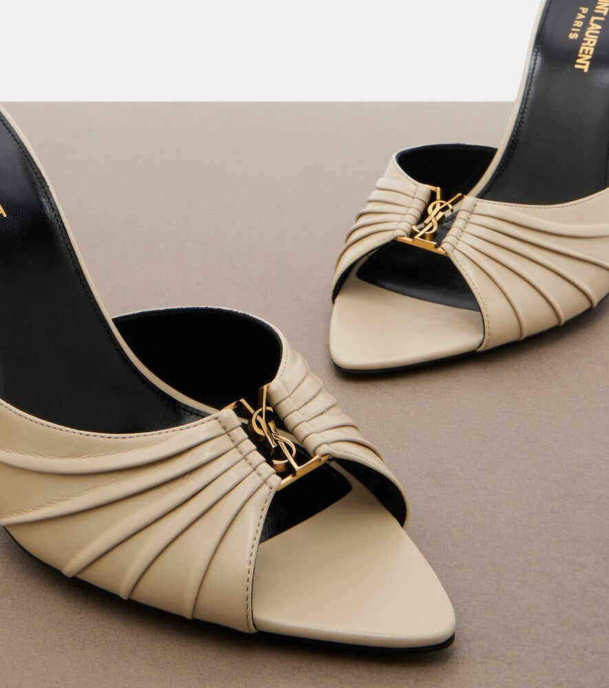 Saint Laurent Babylone Cassandre leather mules in White - Heeled Sandals
