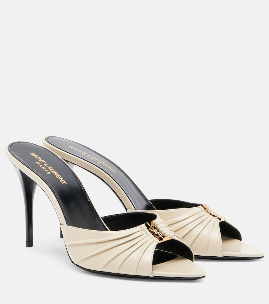 Saint Laurent Babylone Cassandre leather mules in White - Heeled Sandals