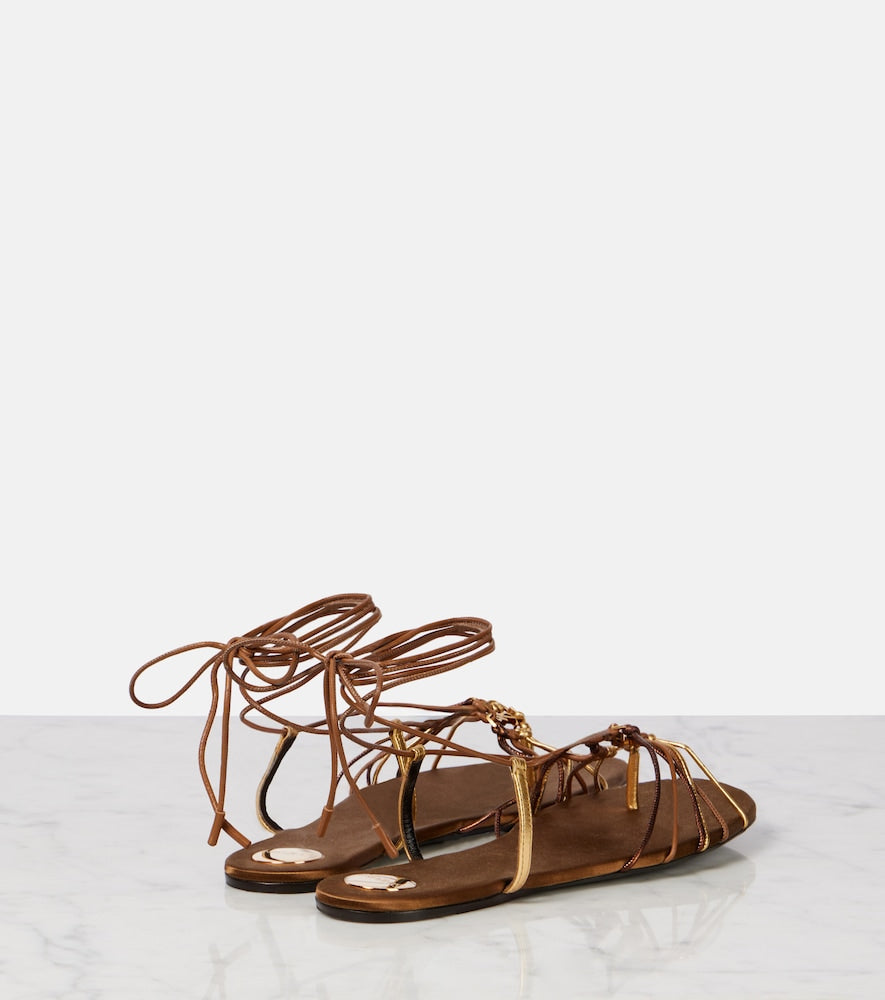 Saint Laurent Babylone Cassandre leather sandals - Gold Flat Sandals
