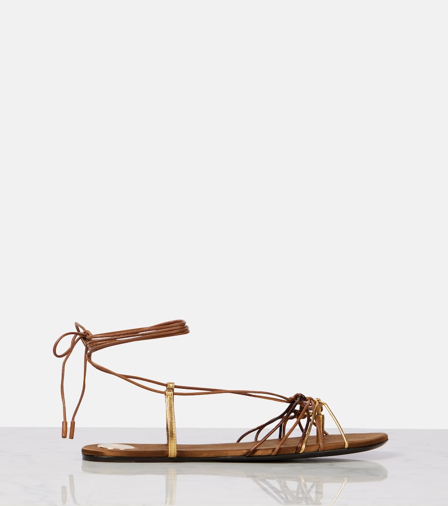 Saint Laurent Babylone Cassandre leather sandals - Gold Flat Sandals