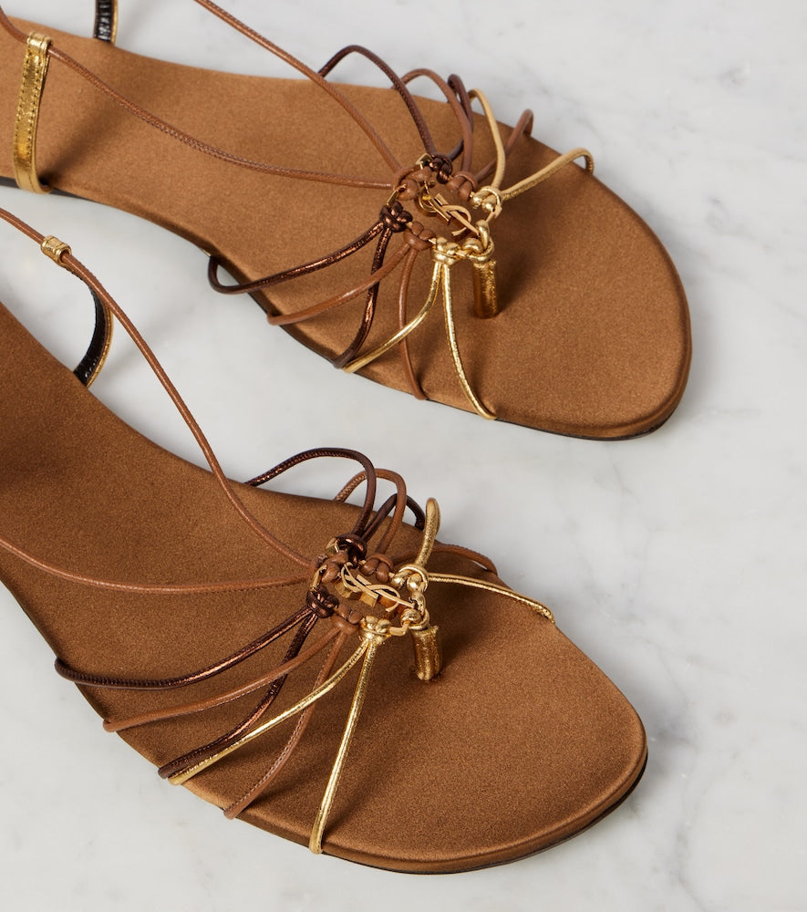 Saint Laurent Babylone Cassandre leather sandals - Gold Flat Sandals