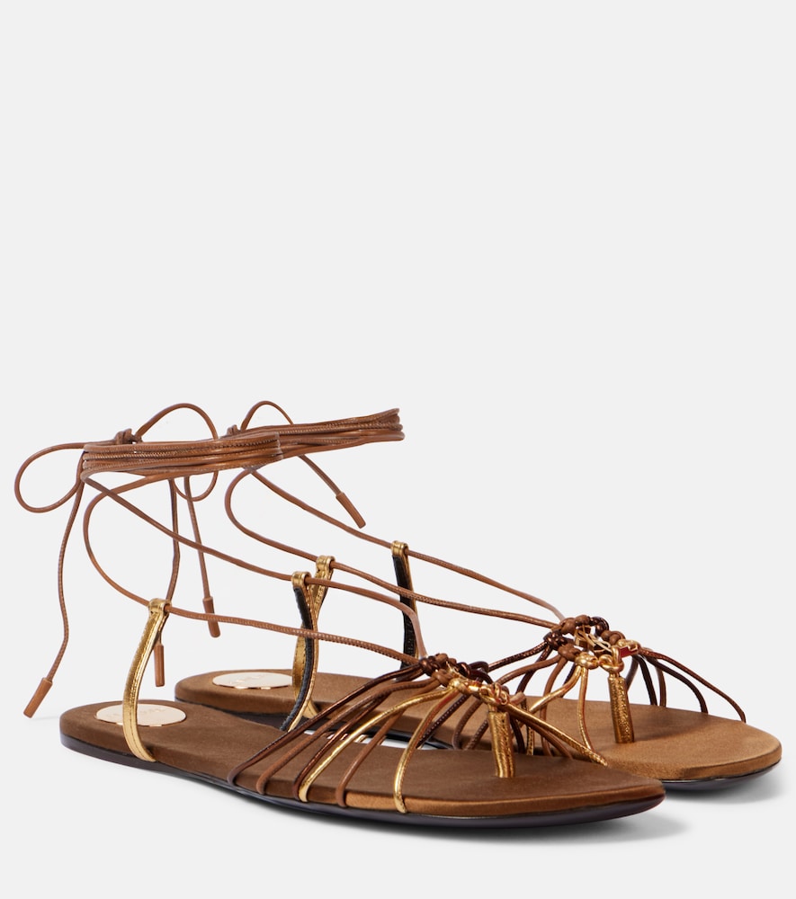 Saint Laurent Babylone Cassandre leather sandals - Gold Flat Sandals