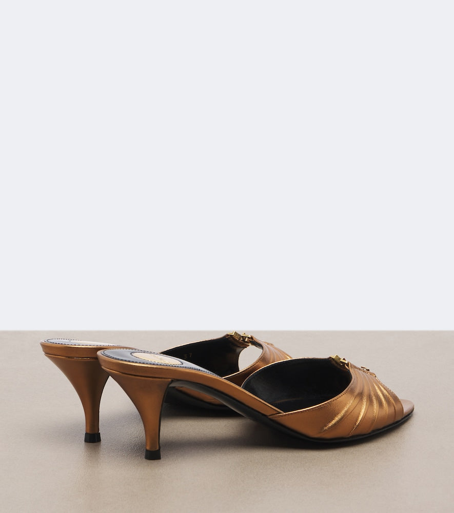 Gold Saint Laurent Babylone Cassandre metallic leather mules - Mid Heels