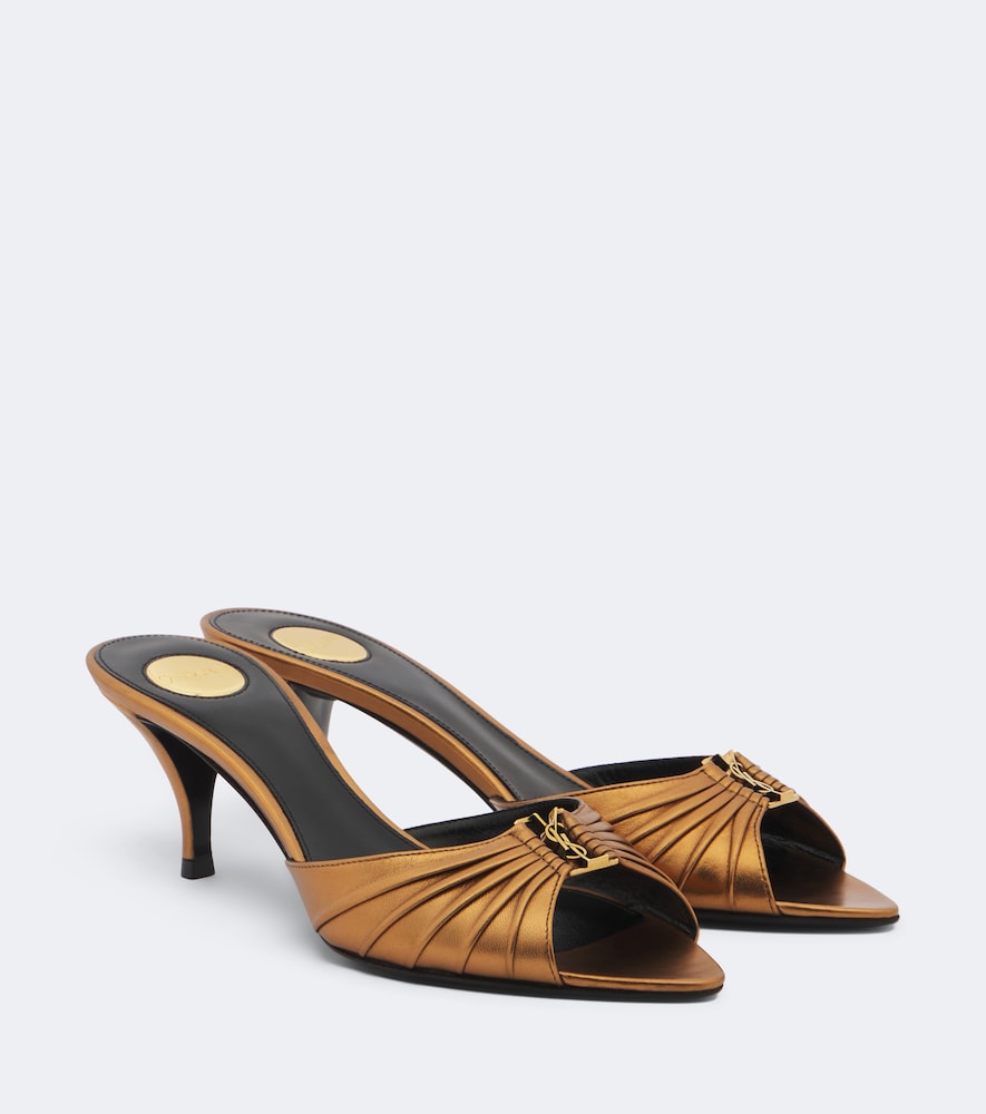 Gold Saint Laurent Babylone Cassandre metallic leather mules - Mid Heels
