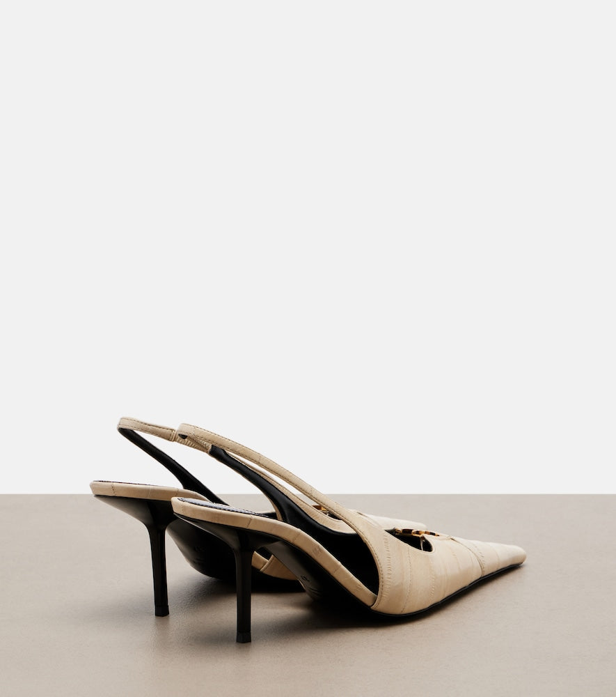 Beige Saint Laurent Babylone eel leather slingback pumps - Mid Heel Pumps