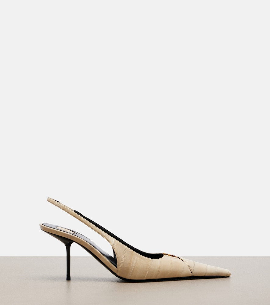 Beige Saint Laurent Babylone eel leather slingback pumps - Mid Heel Pumps