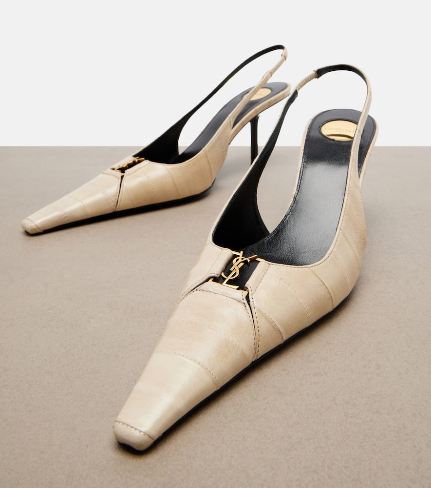 Beige Saint Laurent Babylone eel leather slingback pumps - Mid Heel Pumps