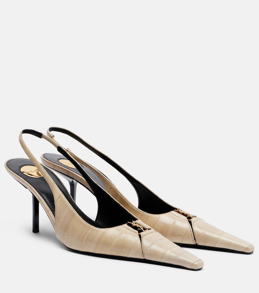 Beige Saint Laurent Babylone eel leather slingback pumps - Mid Heel Pumps