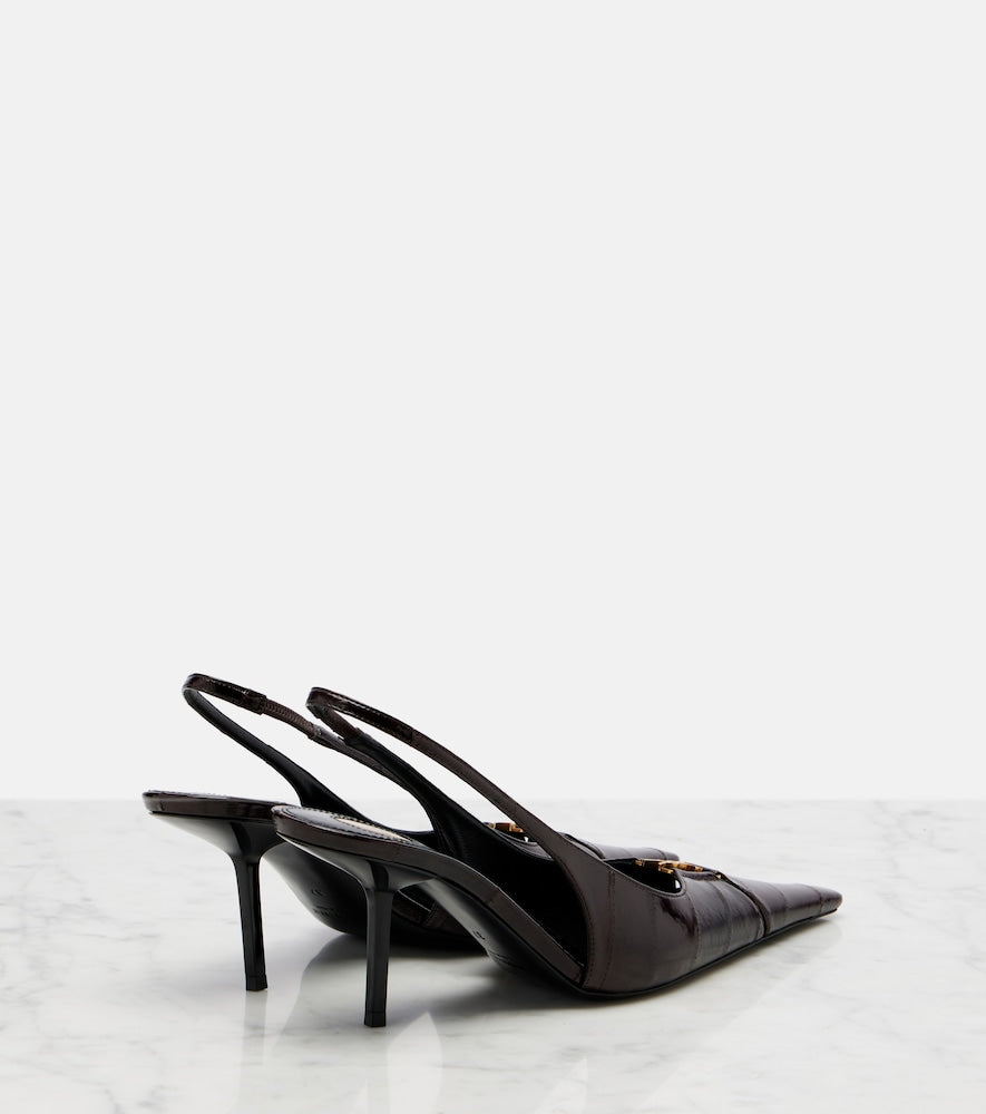 Saint Laurent Babylone eel leather slingback pumps (Brown) - Mid Heel Pumps