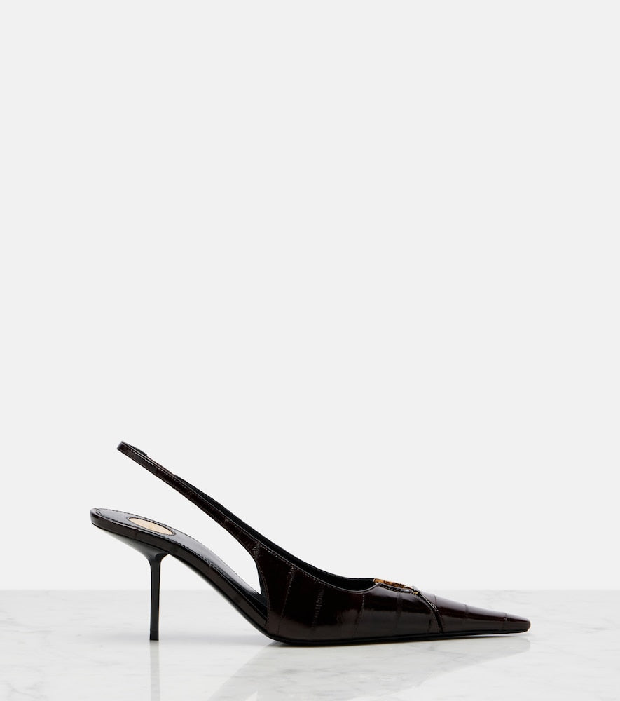 Saint Laurent Babylone eel leather slingback pumps (Brown) - Mid Heel Pumps