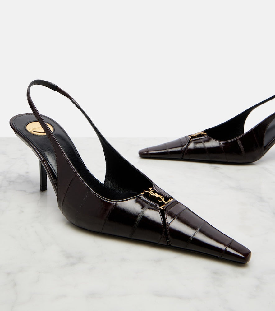 Saint Laurent Babylone eel leather slingback pumps (Brown) - Mid Heel Pumps