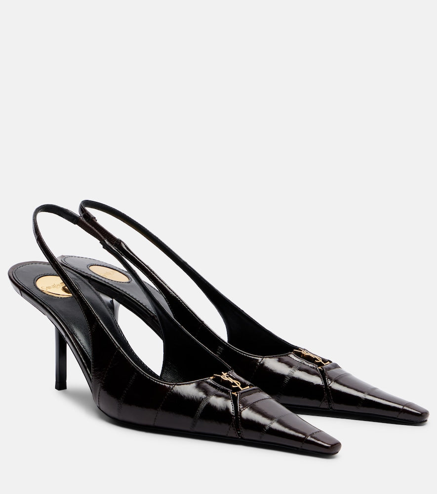 Saint Laurent Babylone eel leather slingback pumps (Brown) - Mid Heel Pumps