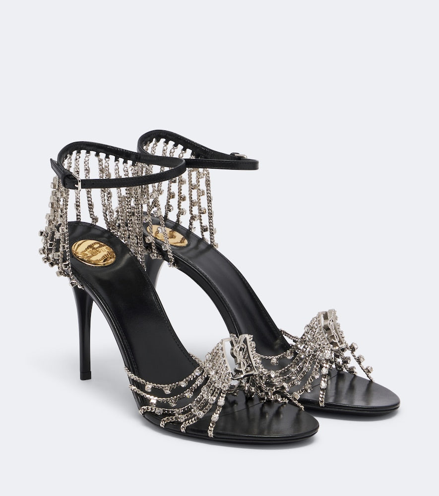 Silver Saint Laurent Babylone embellished sandals - Heeled Sandals